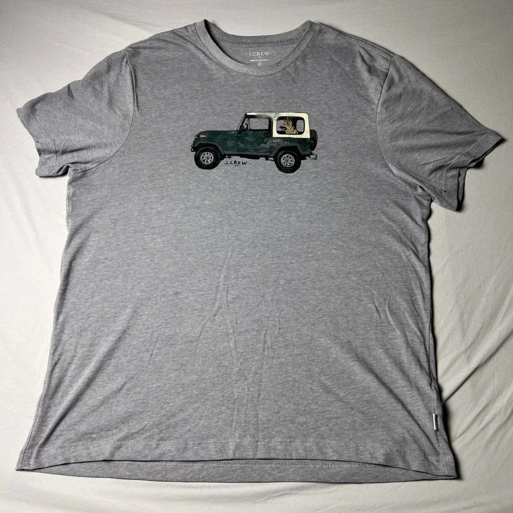 J.Crew Mens Graphic Tee Grey Heather Off-Road SUV Dog German Shepherd Large L